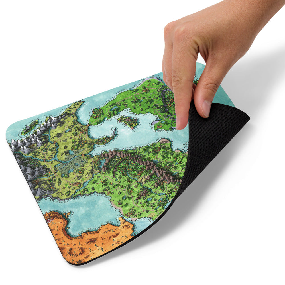 A hand pulls up the corner of a Euphoros mousepad.