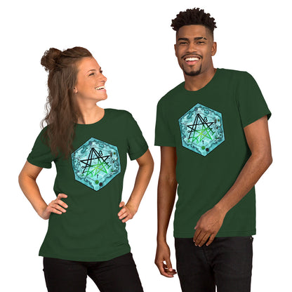 Models wear the forest green Discovering the Gate tshirts.
