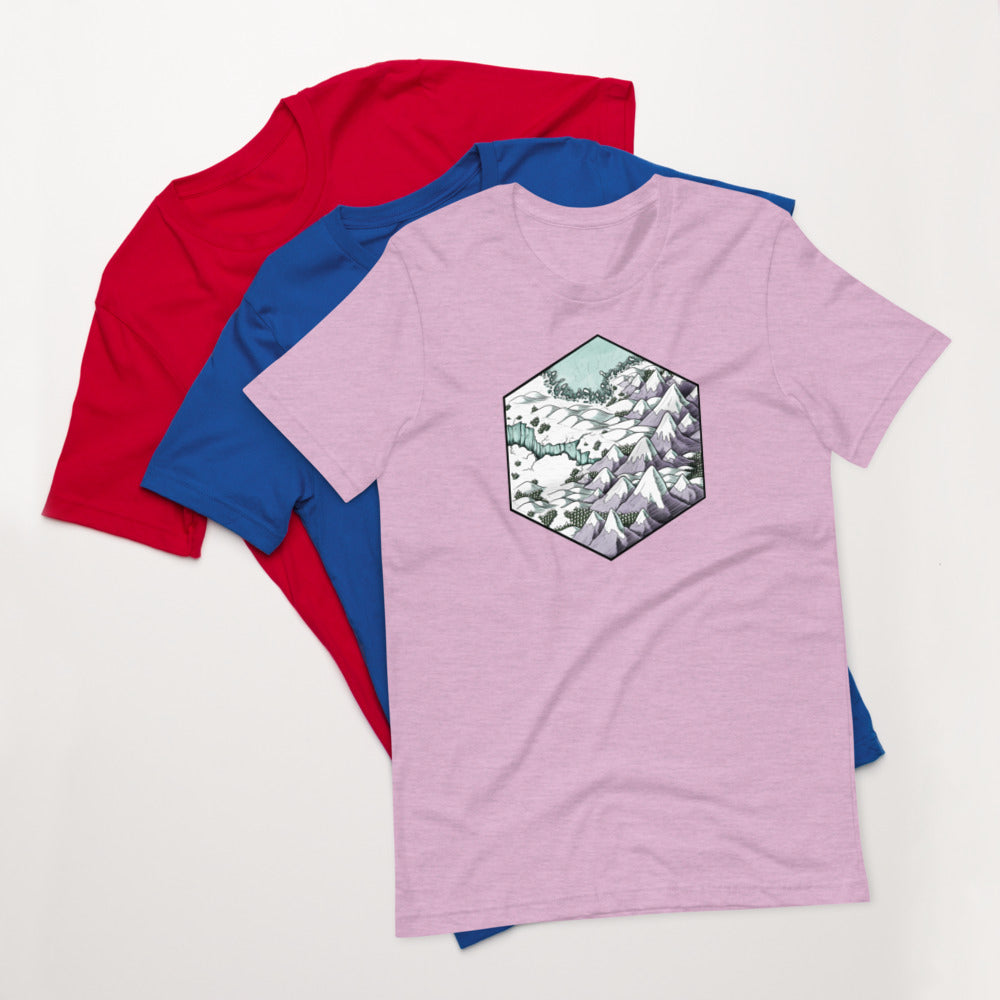 The Winter's Edge shirt laid out with a blue and red version underneath.