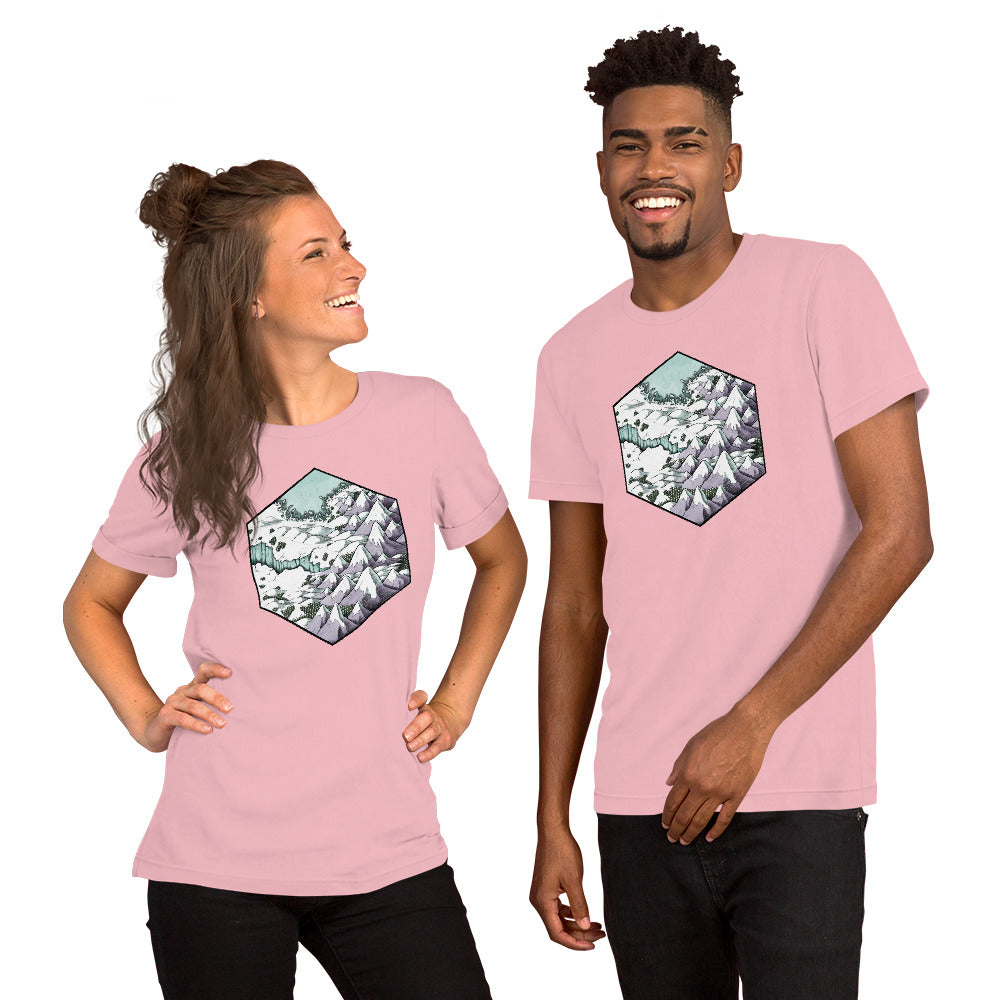 The models show the Winter's Edge shirt in pink.