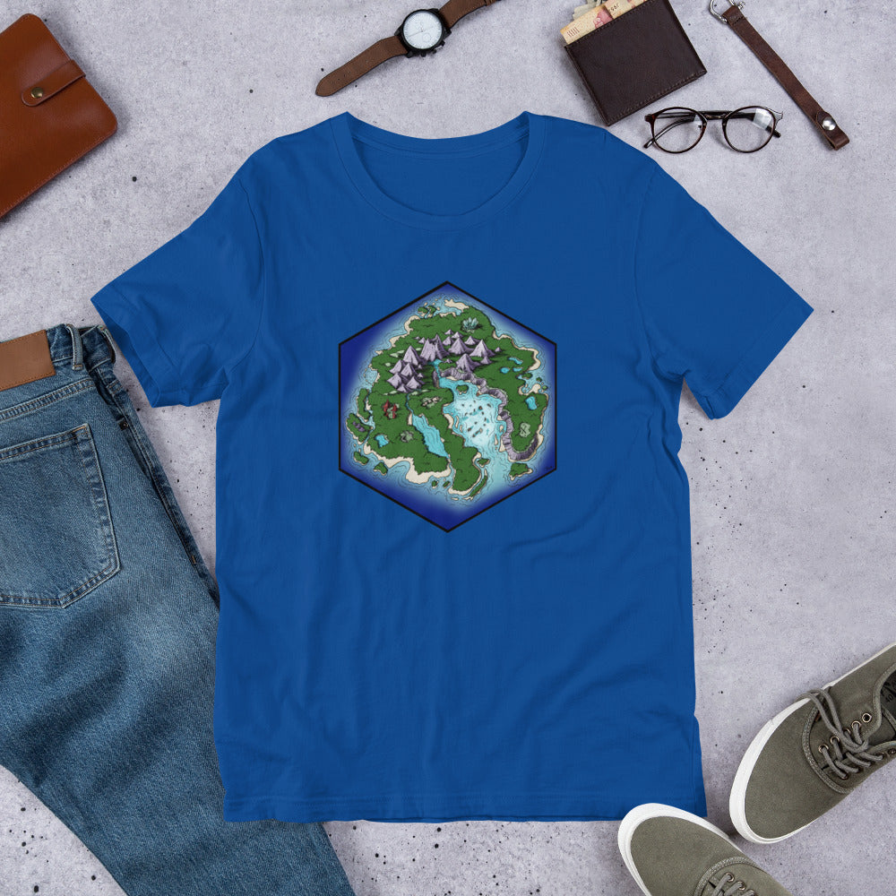 The Skycaller Island Tshirt with accessories.