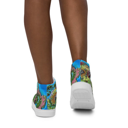 High top canvas shoes with the Taur'Syldor regional map print, shown worn by a model from the back.