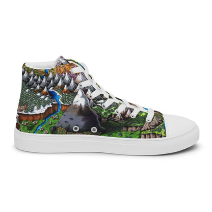 High top canvas shoes with the Augrudeen regional map print, side view.