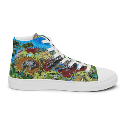 High top canvas shoes with the Taur'Syldor regional map print, left inside.