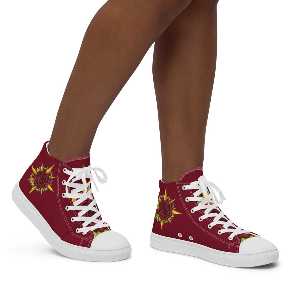 A model wears the Druid Compass Rose high tops, side view.